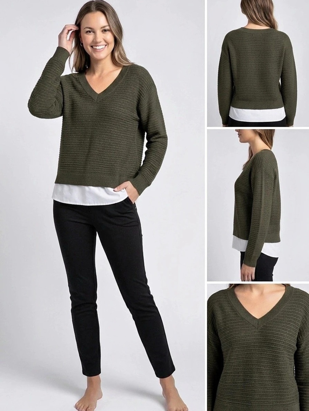 Hilary Radley V-Neck Sweater in Green Size Large Like New